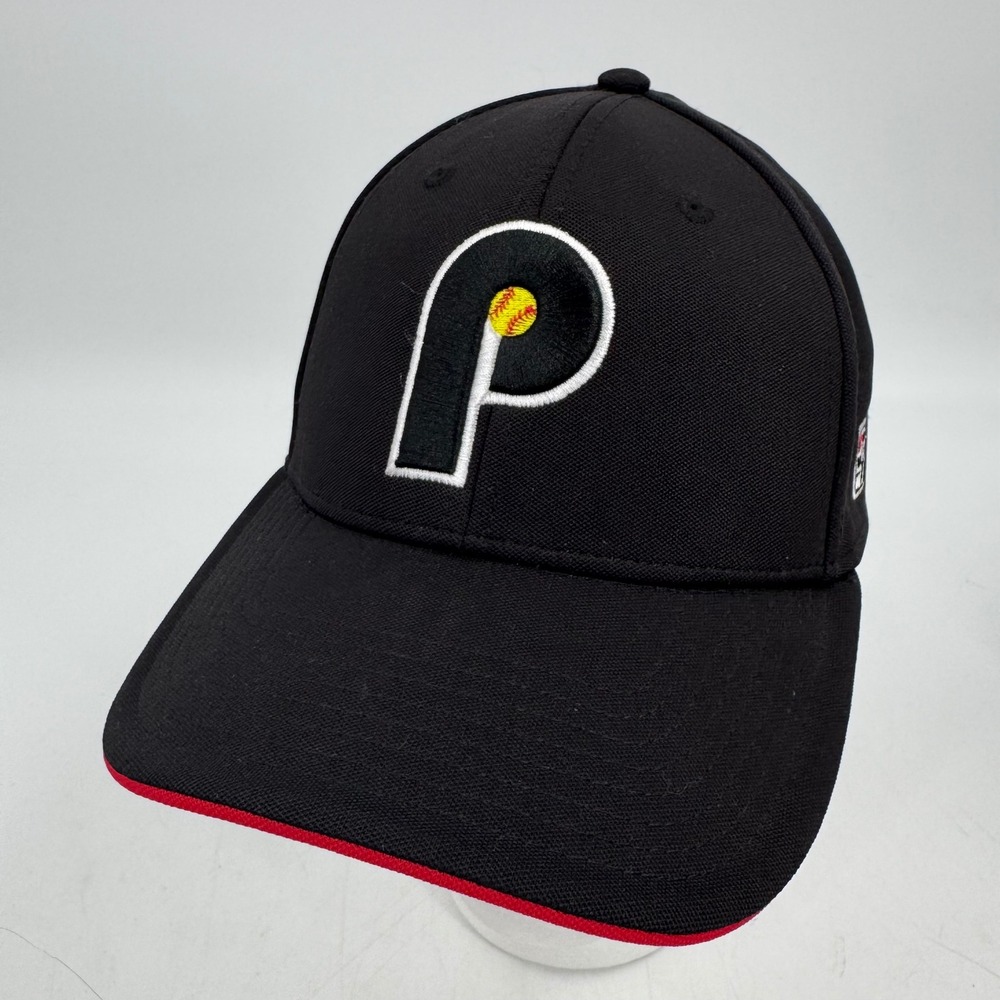 Pioneers Black Baseball Cap Fitted Hat Red Brim Embroidered Logo Game‎ Tek